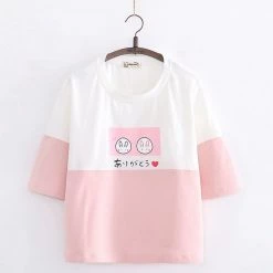 Juwas Bunny Emoji Japanese Print Loose T-Shirt