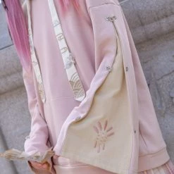Juwas Kawaii Sweet Pink Spring Embroidery Loose Hoodie
