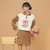 Juwas Cartoon Bear Print Button Collar Sweatshirt Skirt CLOTHING