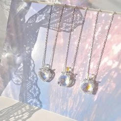 Juwas Classy Perfume Bottle Pendant Silver Necklace