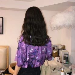 Juwas Vintage Butterfly Print Loose T-shirt