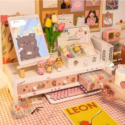 Juwas Kawaii Pink Mini Desk Computer Organizer