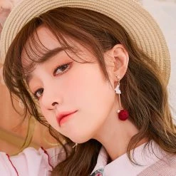 Juwas Red Fur Ball Bunny Earrings