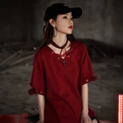Juwas Punk Red Cross Streetwear Choker Top NEW ARRIVAL
