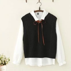 Juwas.com Online Store Japanese College Style Bowknot Shirt Vest Set