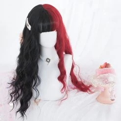 Juwas Gothic Two-Tone Black-Red Wavy Long Hair Wig