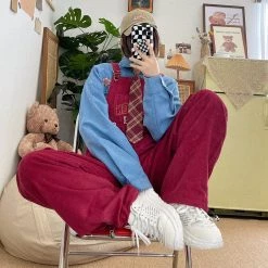 Juwas NEW ARRIVAL Grizzly Bear Velvet Overalls Pants