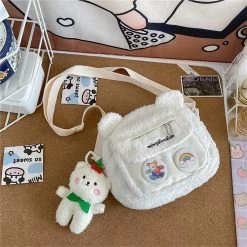 Juwas Bear Pattern Furry Crossbody Bag
