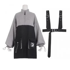 Juwas NEW ARRIVAL Goth Chain Adjustable Belt Sweatshirt Dress