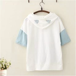 Juwas Japanese Letter Cats Print T-shirt Denim Short Set NEW ARRIVAL