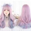 Juwas Cotton Candy Highlights Curly Medium Hair Wig Fashion & Beauty