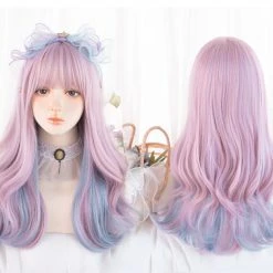 Juwas Cotton Candy Highlights Curly Medium Hair Wig Fashion & Beauty