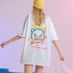 Juwas Graffiti Print Streetwear Long T-shirt