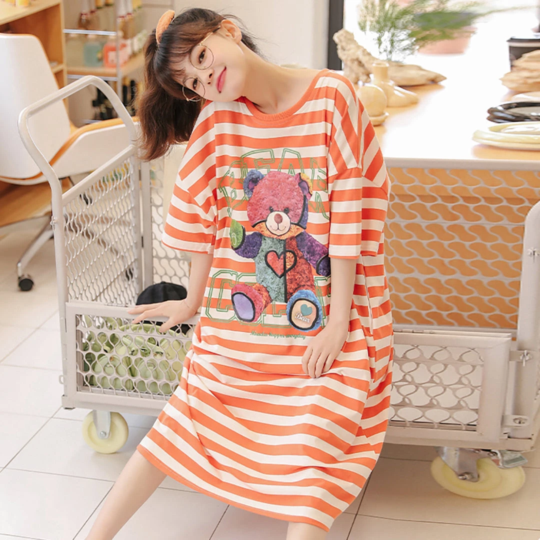 Juwas Bear Embroidery Stripe Loose Cotton Pajamas NEW ARRIVAL 7 Juwas Bear Embroidery Stripe Loose Cotton Pajamas NEW ARRIVAL