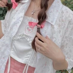 Juwas Floral Love Heart Embroidery Ruffle Tops NEW ARRIVAL