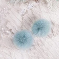 Juwas NEW ARRIVAL Cute Blue PomPom Dangle Earrings