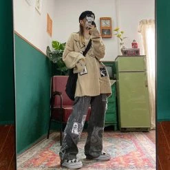 Juwas Chic Paint Mess Print Denim Pants NEW ARRIVAL