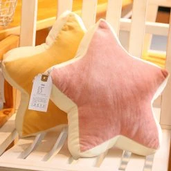 Juwas Pink And Yellow Star Shaped Plush Pillows