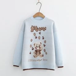 Juwas Japanese Cartoon Bear Embroidery Sweater