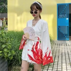 Juwas NEW ARRIVAL Kawaii Japanese Blazing Phoenix Kimono Cardigan