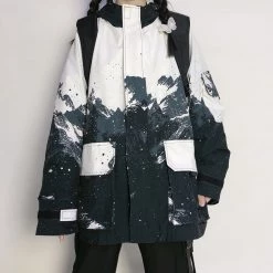 Juwas Retro Black Color Splash Oversize Jacket