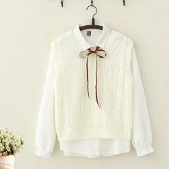 Juwas.com Online Store Japanese College Style Bowknot Shirt Vest Set