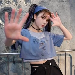 Juwas Chic Fake Undershirt Top Irregular Pants