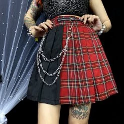 Juwas Gothic Punk Red Plaid Irregular Mini Skirt NEW ARRIVAL