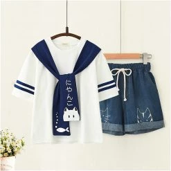 Juwas Animal Embroidery T-shirt Denim Shorts Set NEW ARRIVAL