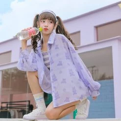 Juwas Kawaii Bear Overshirt Polo Jacket