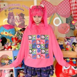 Juwas CLOTHING Harajuku Cartoon Print Long Sleeve Loose Hoodie