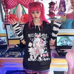 Juwas NEW ARRIVAL Japanese Animal Girls Print Sailor Collar Loose T-shirt