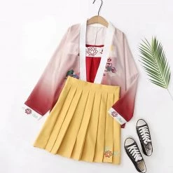 Juwas NEW ARRIVAL Japanese Spring Flower Embroidered Kimono And Skirt Set