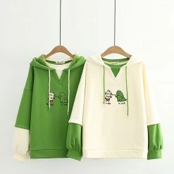 Juwas Cartoon Dinosaur Embroidery Hoodie CLOTHING