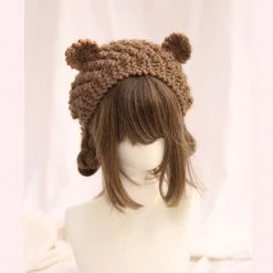 Juwas Brown Bear Ears Knitted Hat