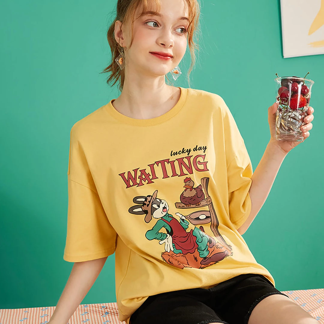 Juwas Funny Cartoon Printed Yellow T-shirt 6 Juwas Funny Cartoon Printed Yellow T-shirt