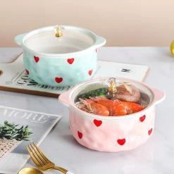Juwas NEW ARRIVAL Cute Bunny Dinosaur Love Heart Ceramic Bowl With Lip