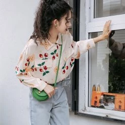 Juwas Vintage Style Cherries Long Sleeve Shirt