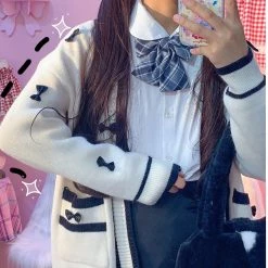 Juwas Pastel Small Bow Front Pocket Loose Cardigan