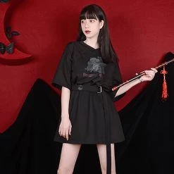 Juwas Vintage Panda Printed Loose T-shirt