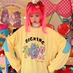 Juwas CLOTHING Japanese Harajuku Cartoon Print Loose Hoodie