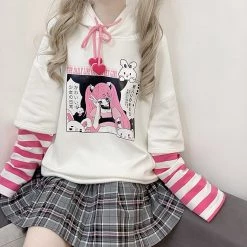 Juwas CLOTHING Japanese Cartoon Print Rabbit Ears Hoodies