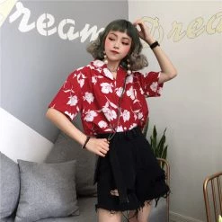 Juwas Vintage Flowers Print Button Up Loose Shirt