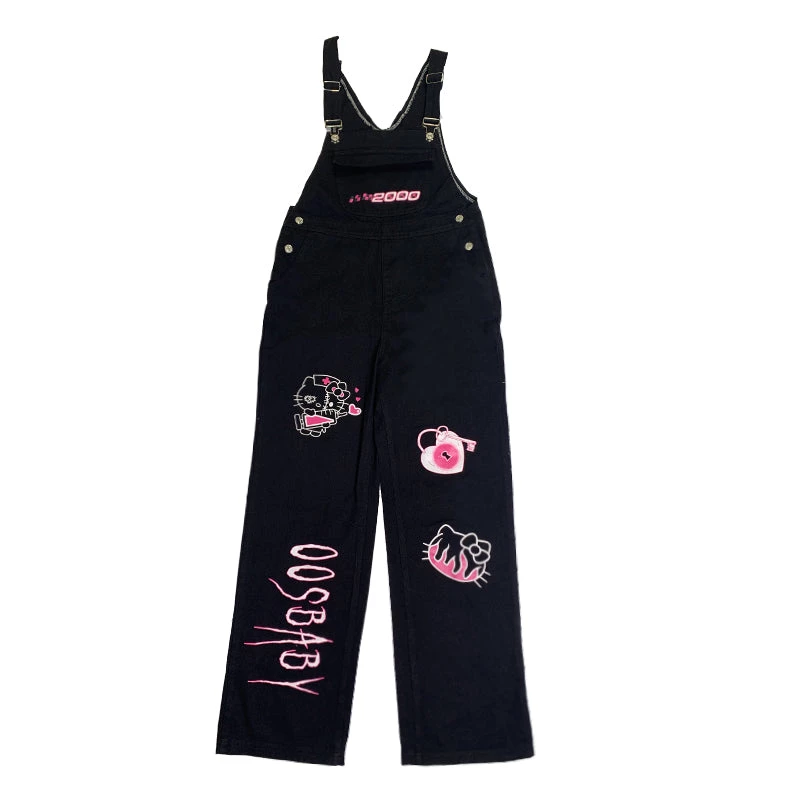 Juwas Retro Punk Kitty Print Oversize Overalls NEW ARRIVAL 8 Juwas Retro Punk Kitty Print Oversize Overalls NEW ARRIVAL