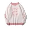 Juwas Bear Japanese Letter Print Loose Sweater CLOTHING