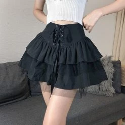 Juwas NEW ARRIVAL Gothic Lace Up Mini Skirt
