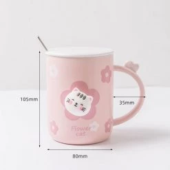 Juwas Kawaii Sweet Kitten Pink Mug With Lid