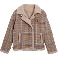 Juwas Vintage Plaid Warm Short Cotton Coat