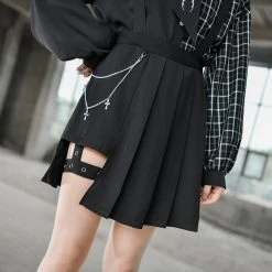 Juwas Gothic Cross Chain Leg Strap Suspender Skirt NEW ARRIVAL