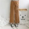 Juwas Bear Letter Embroidery Loose Ninth Pants NEW ARRIVAL
